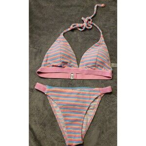Womans Size Large 2 Piece Swimsuit Bikini Top & Bottoms Multicolor Tropical